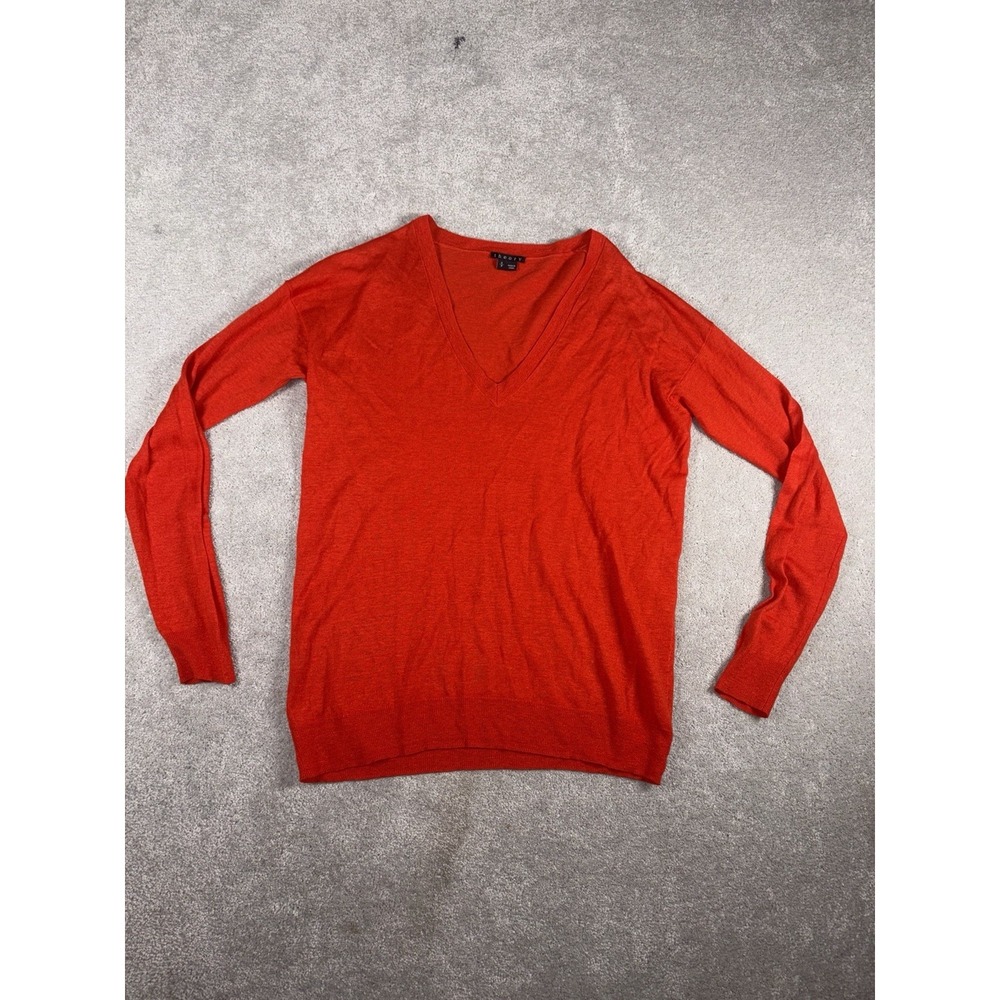 womens theory wool linen red v neck sweater small